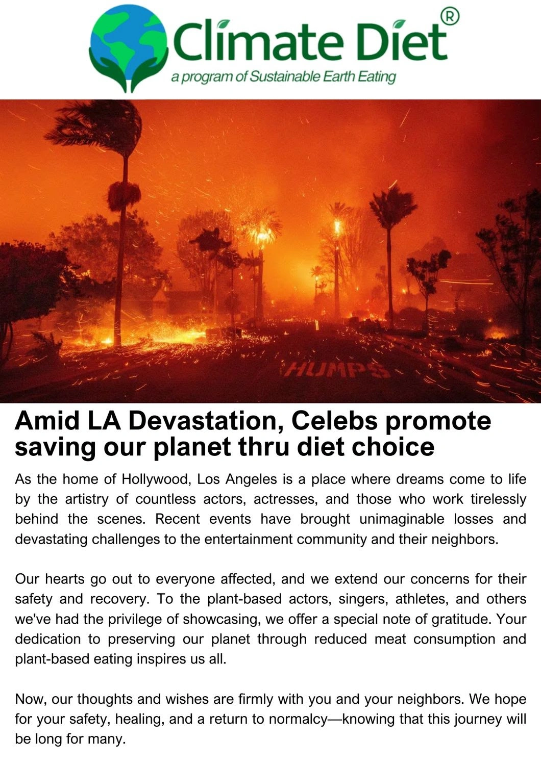 Amid LA Devastation, Celebs promote saving our planet thru diet choice
