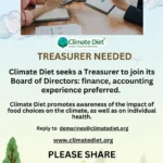 Climate Diet seeks a Treasurer to join its Board of Directors